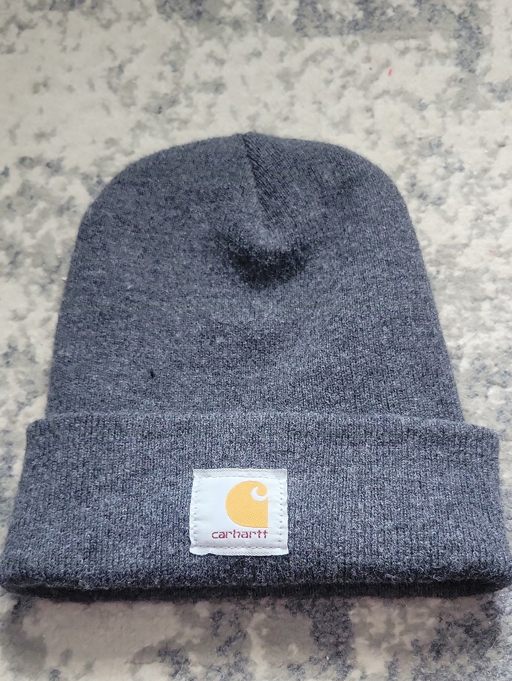Carhartt Dark Gray Knit Beanie with Gold Logo Patch